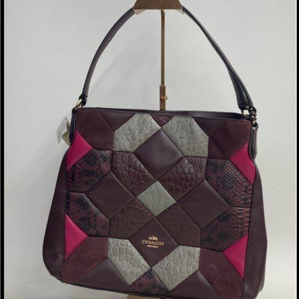 Coach Patchwork Shoulder Bag - Pink, Gray, and Brown